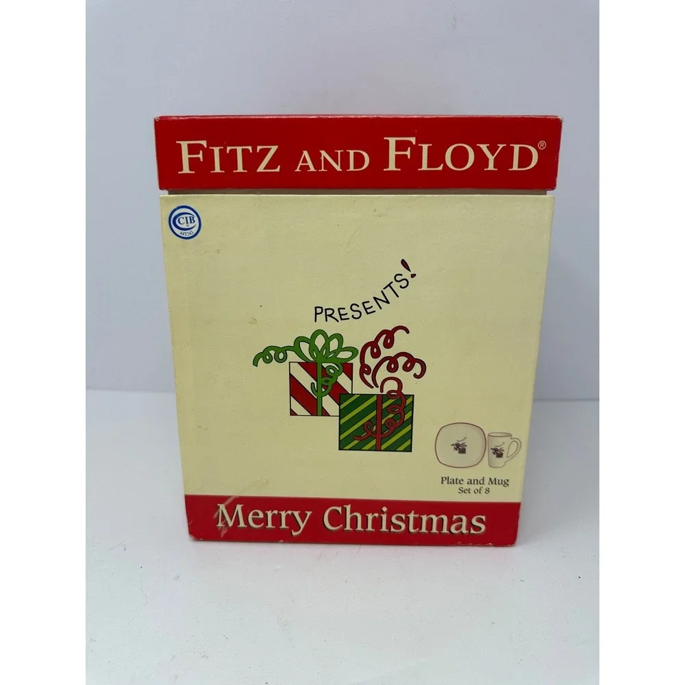 Fitz and Floyd Gift Set, Merry Christmas, 8 Piece (4 Mugs, 4 Plates) 2006